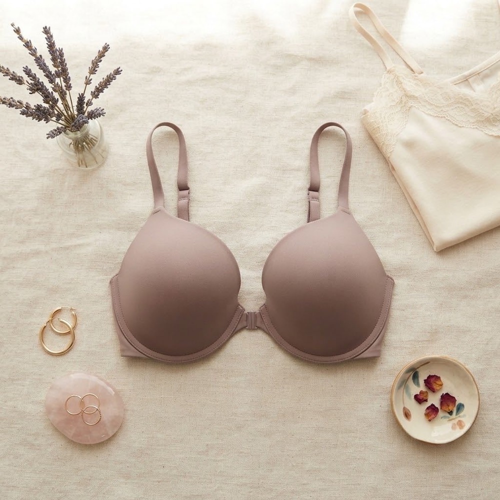 Victorias Secret PINK Wear Everywhere Push-Up Bra Front Close Brown Mauve 36DD